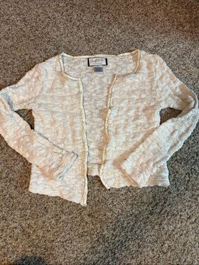 Mary McFadden Cream Open-Front Textured Cardigan